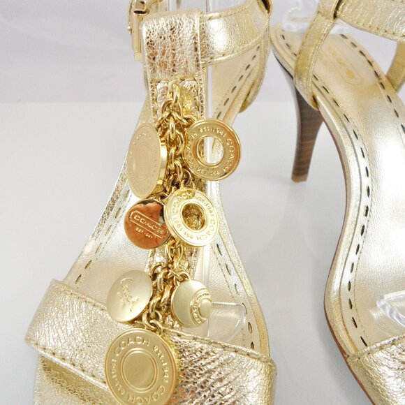 NIB$198 COACH Lucile Shiny Leather T-Strap Lucky Charm Sandals Heels 8 - Picture 7 of 14
